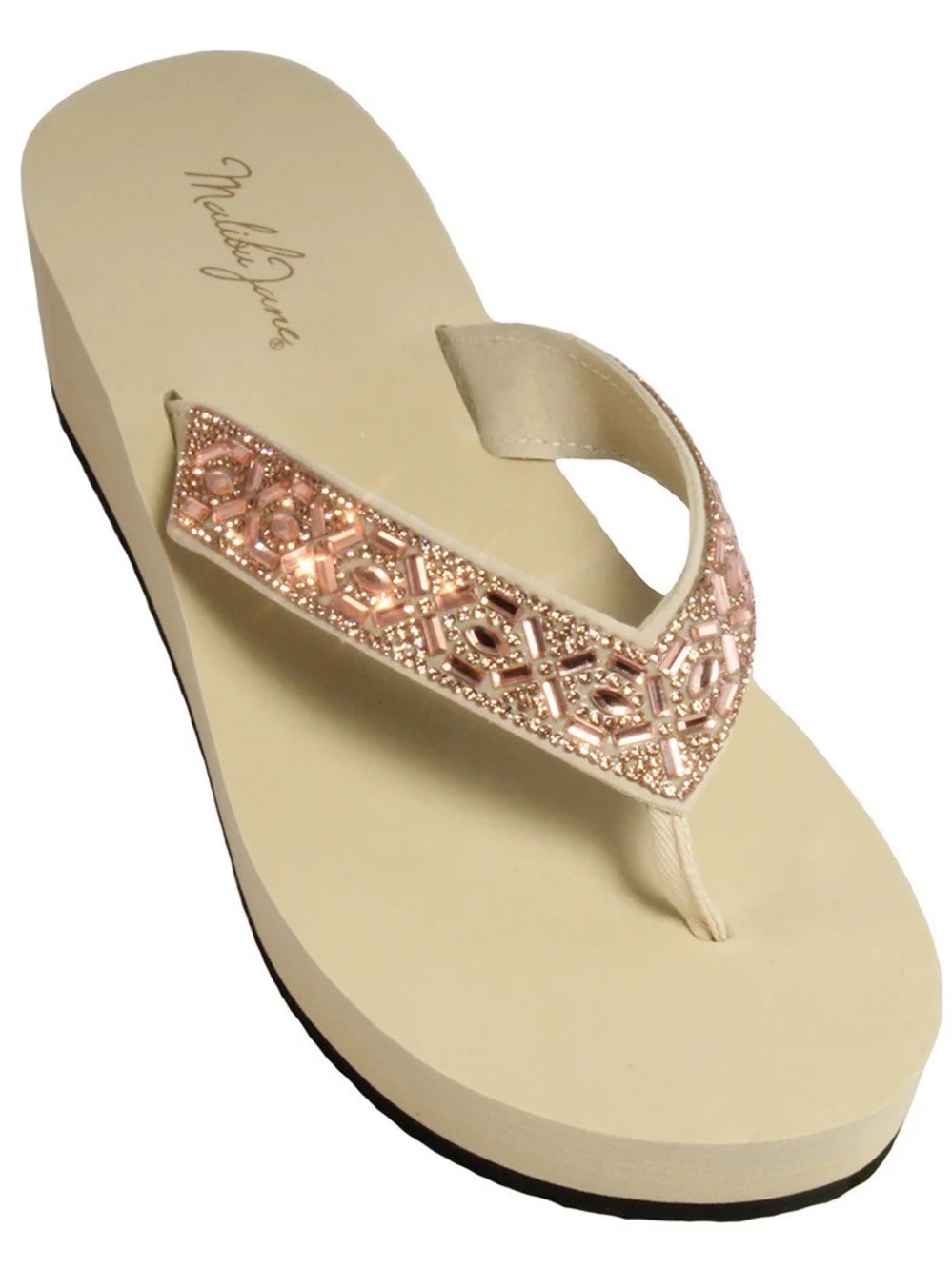 Malibu Jane Rose Gold Embellished Women's Wedge Flip Flops
